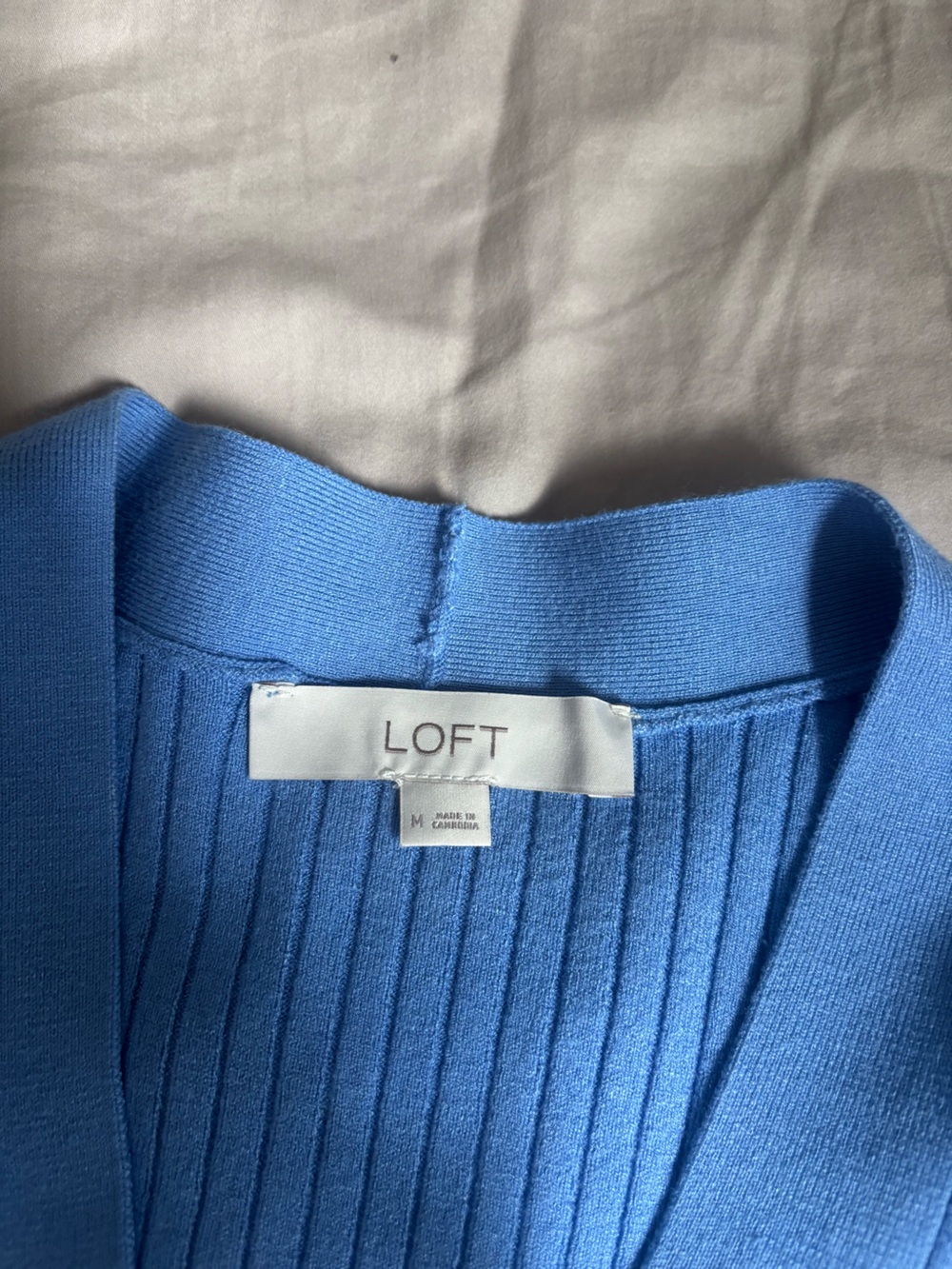 LOFT Blue Ribbed Button-Front Cardigan - Picture 2 of 4
